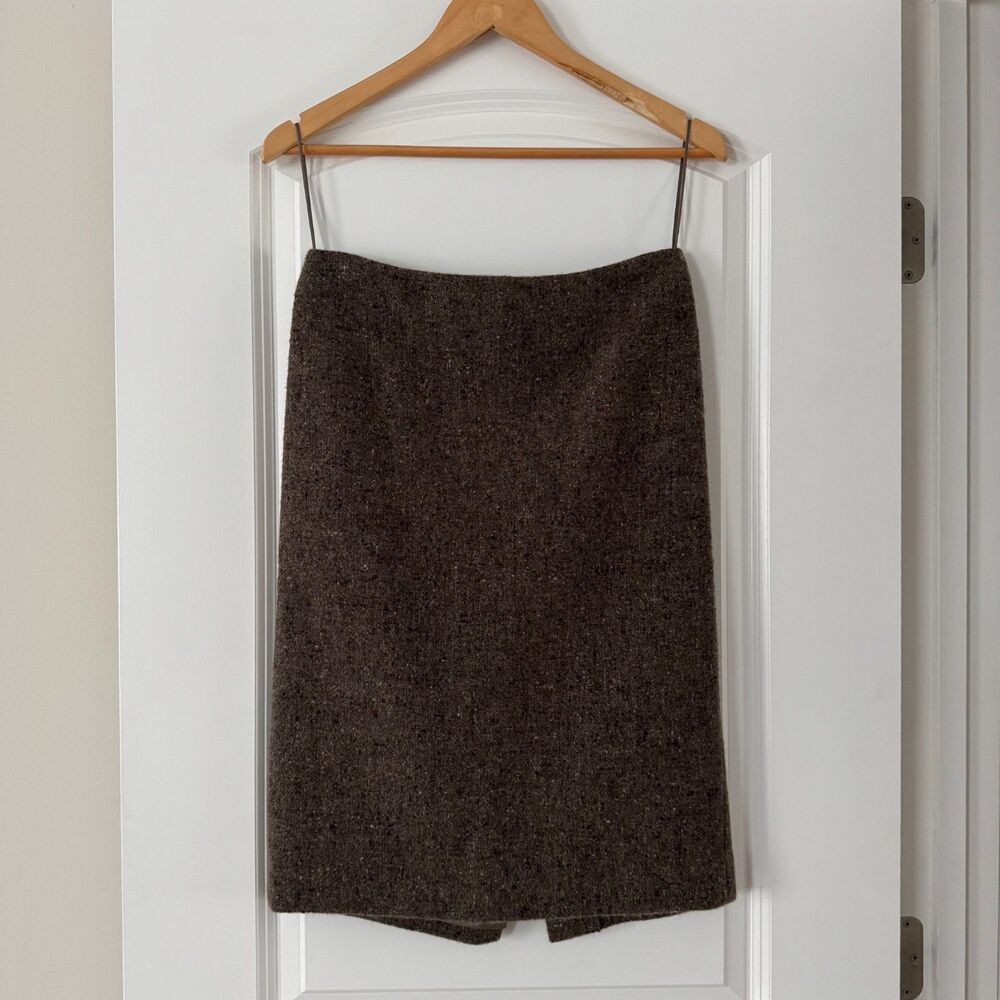 Ralph Lauren Purple Label Wool Cashmere Skirt Size 6 Brown Tweed Knee Length
